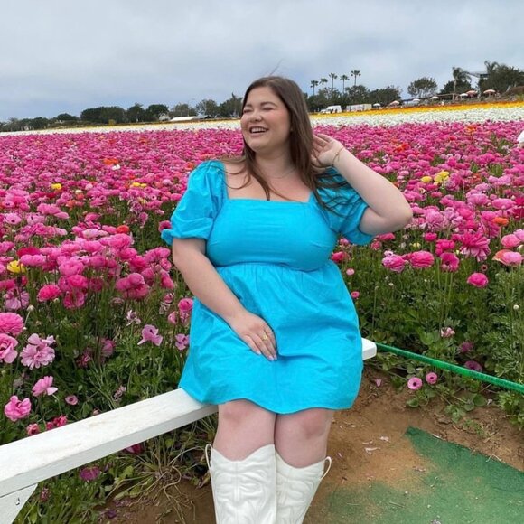 A New Day Mini Dress Puff Sleeves Smocked Cut Out Back Blue Womens Size XXL - Picture 15 of 15